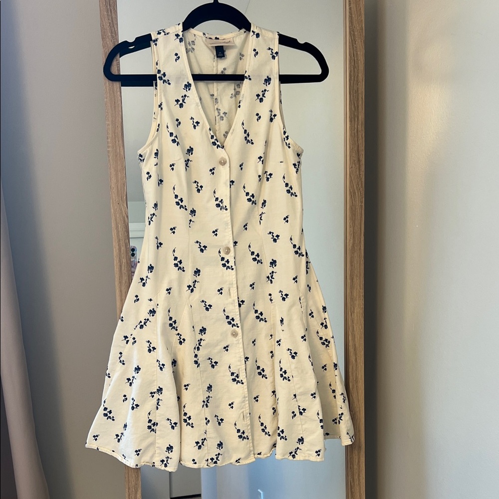 Floral Sleeveless Dress - Cream and Black